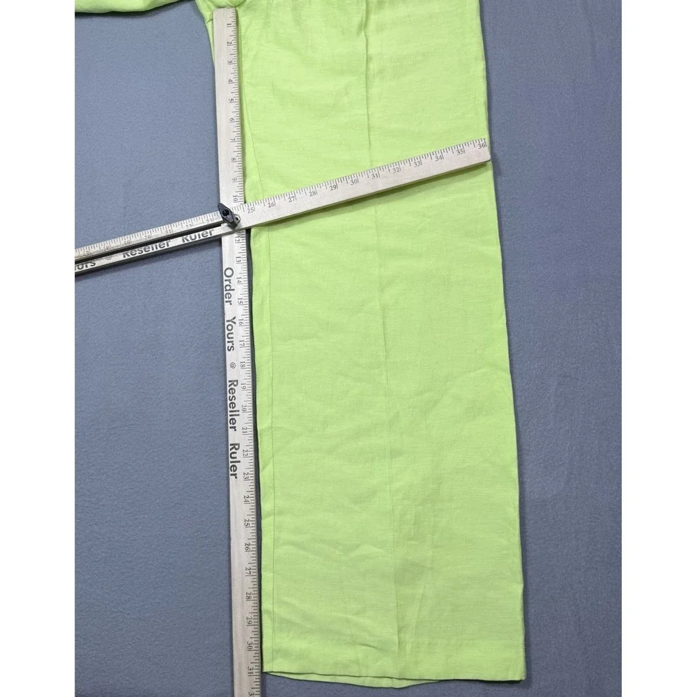 MNG By Mango Pants And Womens 8 (32x31) Lime Green Linen Wide Leg Boho USA NEW